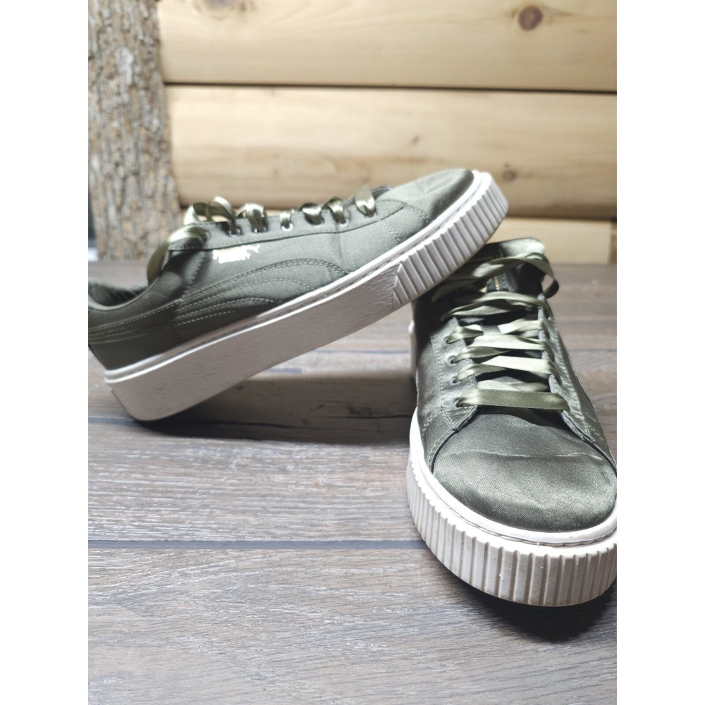 Puma Basket Platform Sneaker Olive Green Shoes Women's Size 9.5 US